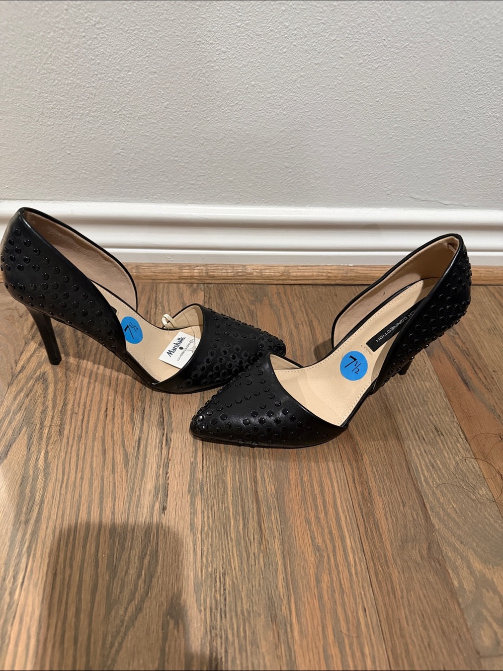 French Connection Black Studded Pointed-Toe D'Orsay Pumps - Picture 3 of 5